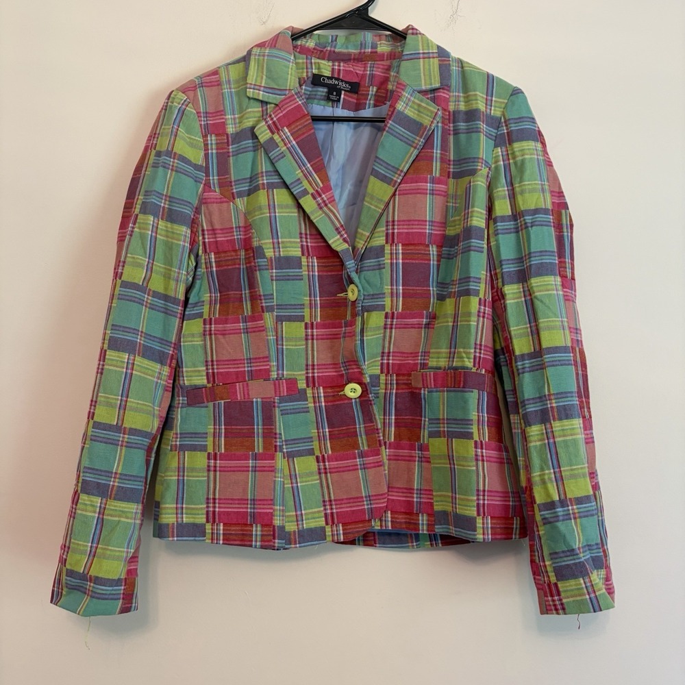 Chadwicks‎ Of Boston Plaid Patchwork Blazer Jacket Sz 8 Preppy Y2K Vibe Academia